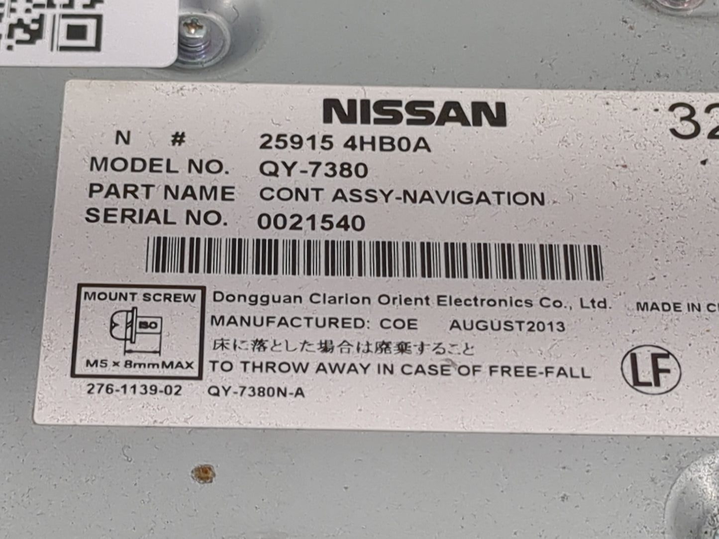 2014 Q50 Q50 Radio AM FM Cd Player Receiver Replacement P/N:259154HB0A QY-7380, QY-7380N-A, 276-1139-02 Fits OEM Used Auto P