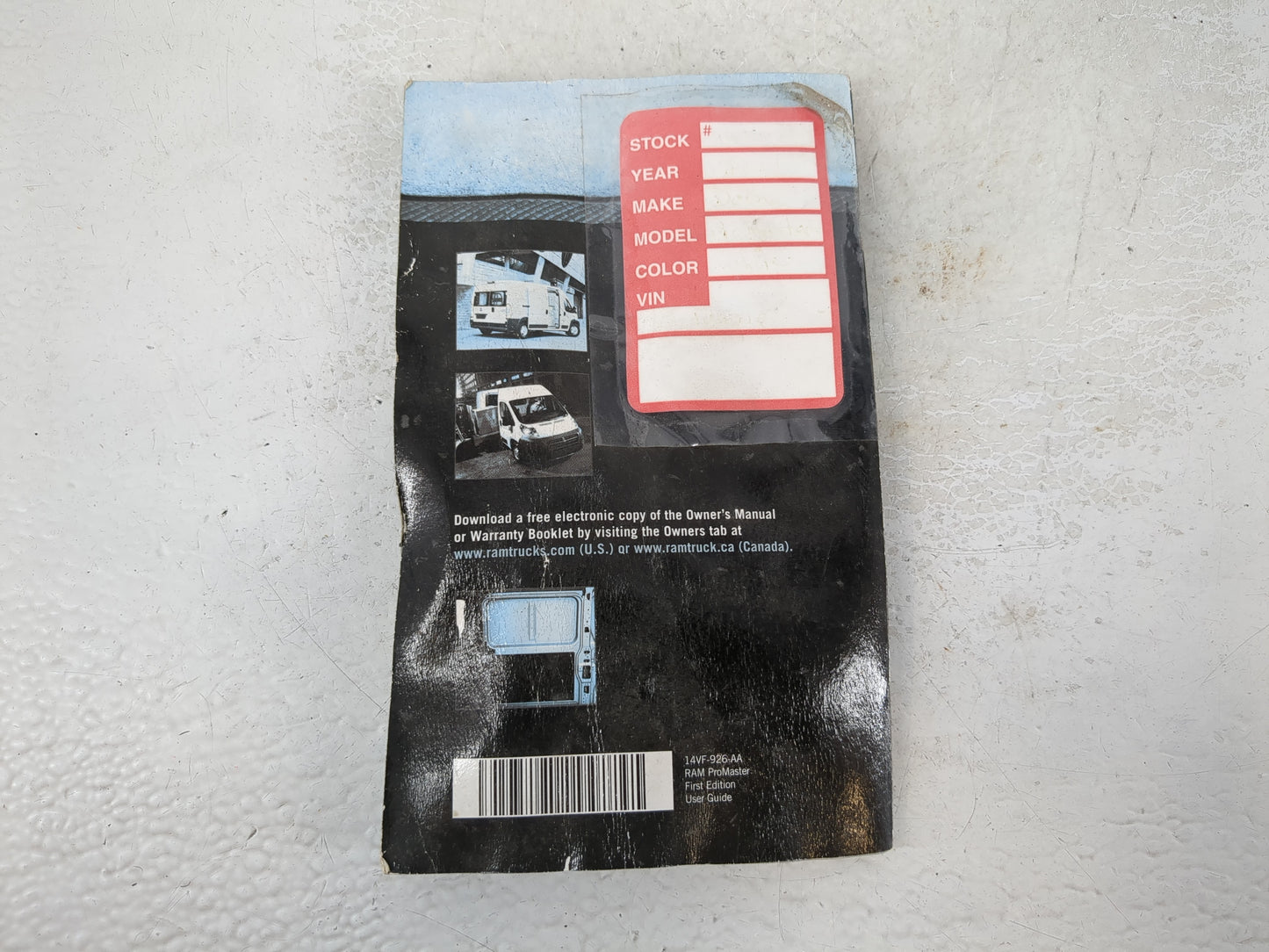 2014 Ram Promaster 1500 Owners Manual Book Guide P/N:14VF-926-AA OEM Used Auto Parts - Oemusedautoparts1.com