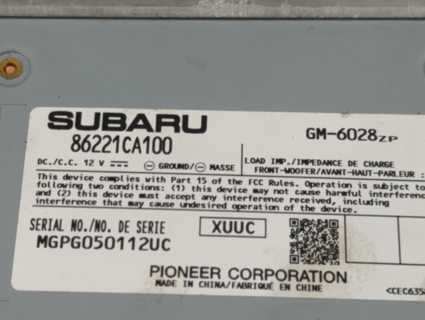 2014 Subaru Brz Radio AM FM Cd Player Receiver Replacement P/N:86221CA100 Fits OEM Used Auto Parts - Oemusedautoparts1.com