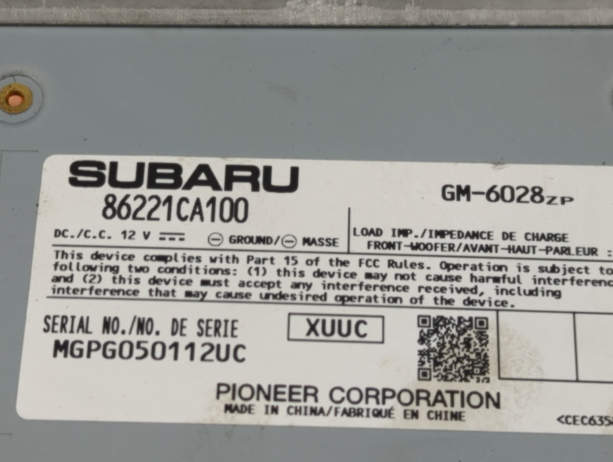 2014 Subaru Brz Radio AM FM Cd Player Receiver Replacement P/N:86221CA100 Fits Fits 2013 2015 2016 OEM Used Auto Parts - Oem