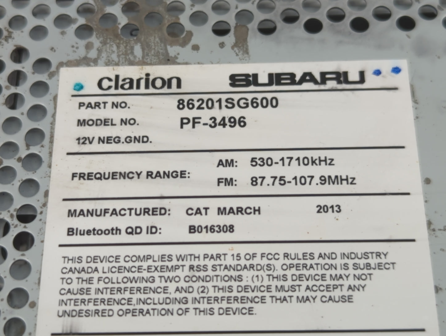 2014 Subaru Forester Radio AM FM Cd Player Receiver Replacement P/N:86201SG600 Fits OEM Used Auto Parts - Oemusedautoparts1.