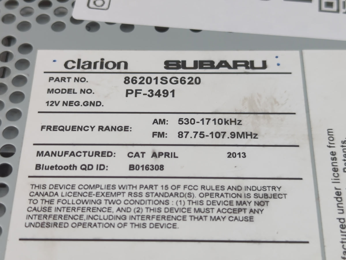 2014-2015 Subaru Forester Radio AM FM Cd Player Receiver Replacement P/N:86201SG620 Fits Fits 2014 2015 OEM Used Auto Parts 