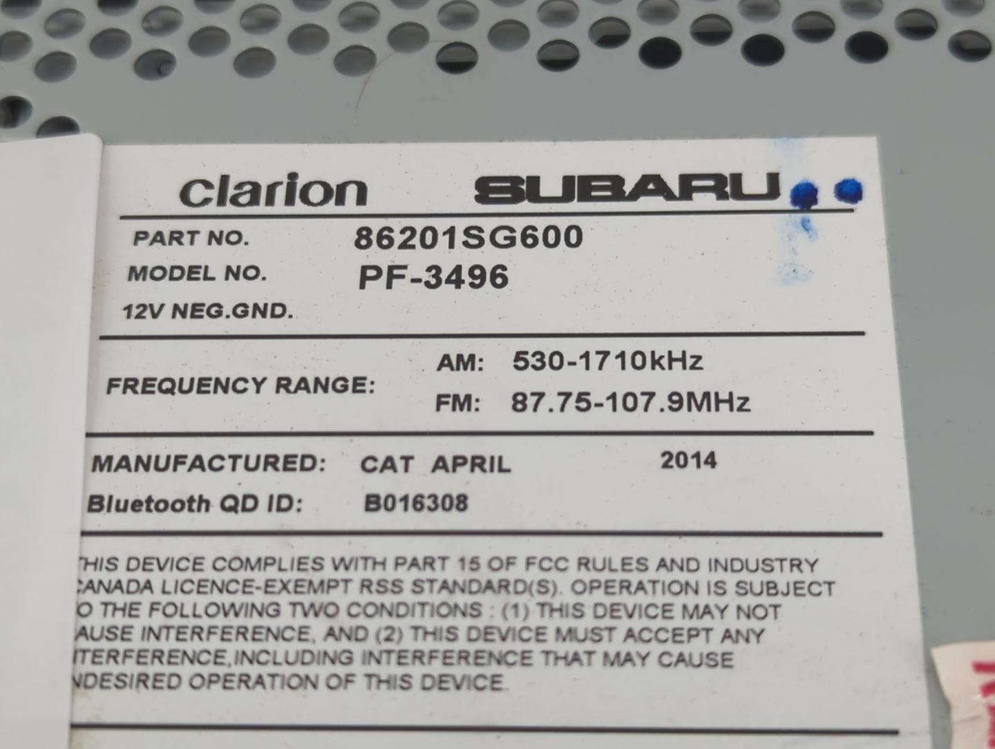 2014 Subaru Forester Radio AM FM Cd Player Receiver Replacement P/N:86201SG600 Fits OEM Used Auto Parts - Oemusedautoparts1.