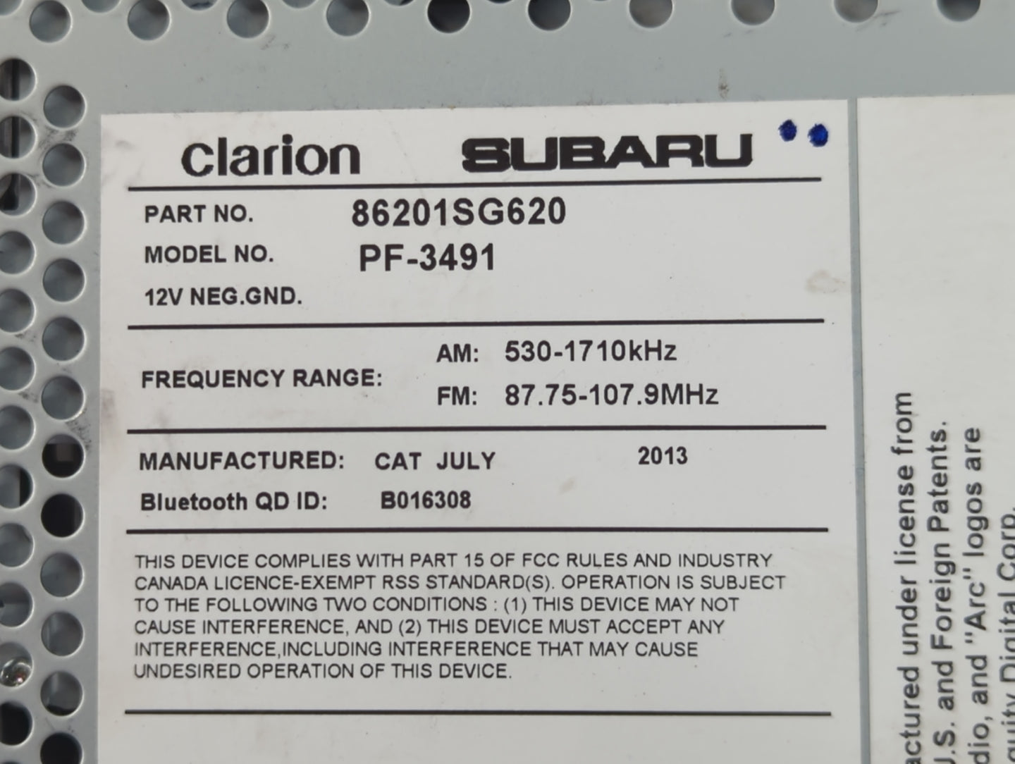 2014 Subaru Forester Radio AM FM Cd Player Receiver Replacement P/N:86201SG620 Fits OEM Used Auto Parts - Oemusedautoparts1.