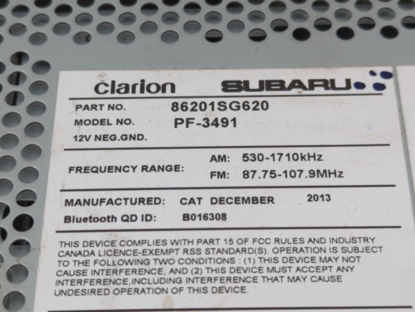 2014 Subaru Forester Radio AM FM Cd Player Receiver Replacement P/N:86201SG620 Fits OEM Used Auto Parts - Oemusedautoparts1.