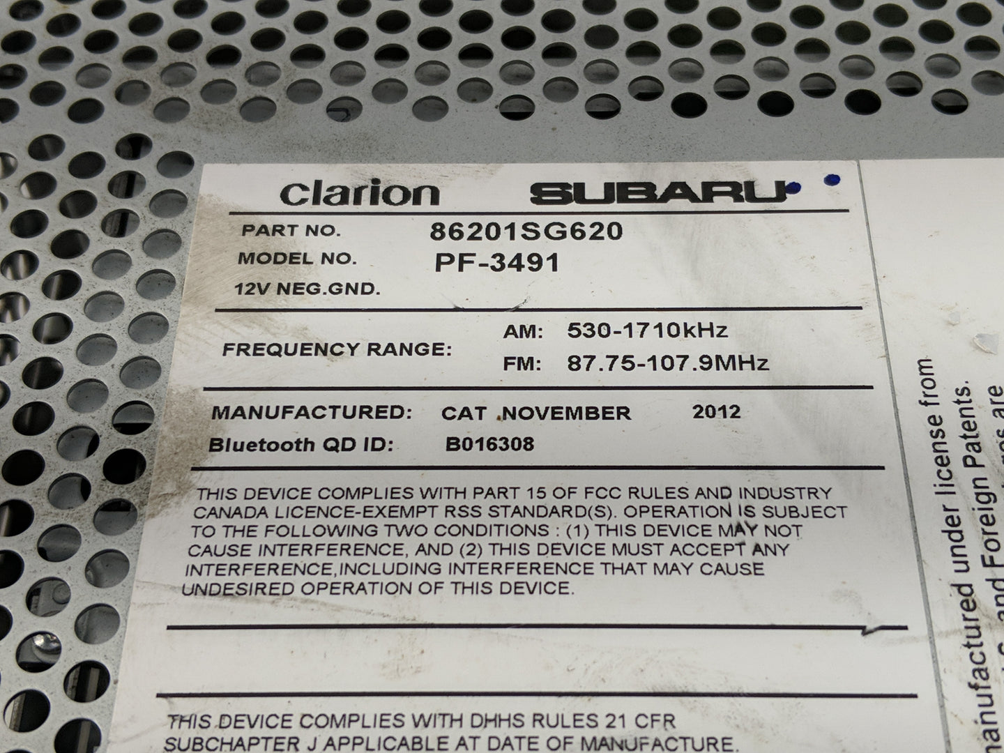2014 Subaru Forester Radio AM FM Cd Player Receiver Replacement P/N:86201SG620 Fits OEM Used Auto Parts - Oemusedautoparts1.