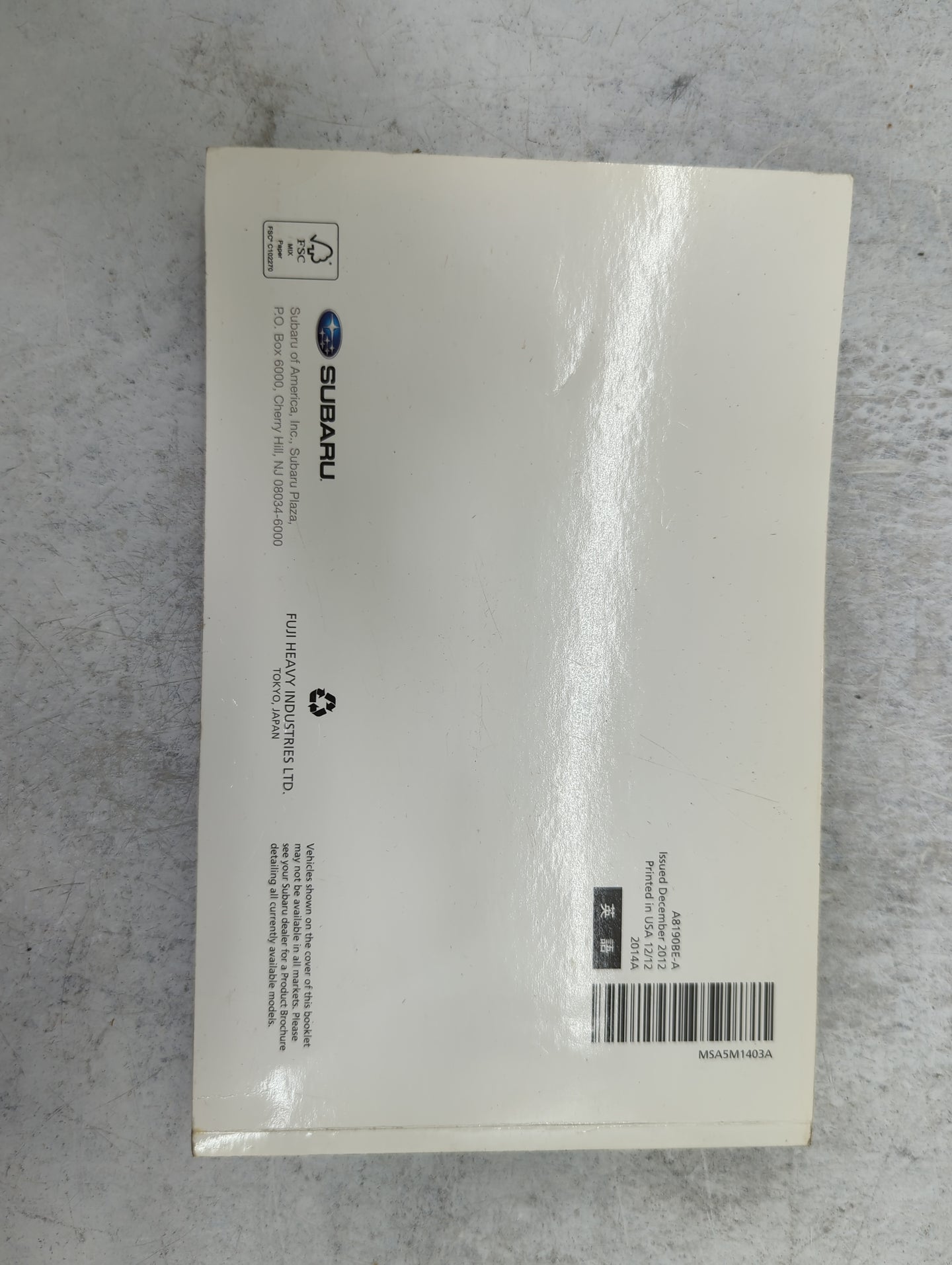 2014 Subaru Forester Owners Manual Book Guide P/N:A8190BE-A MSA5M1403A OEM Used Auto Parts - Oemusedautoparts1.com