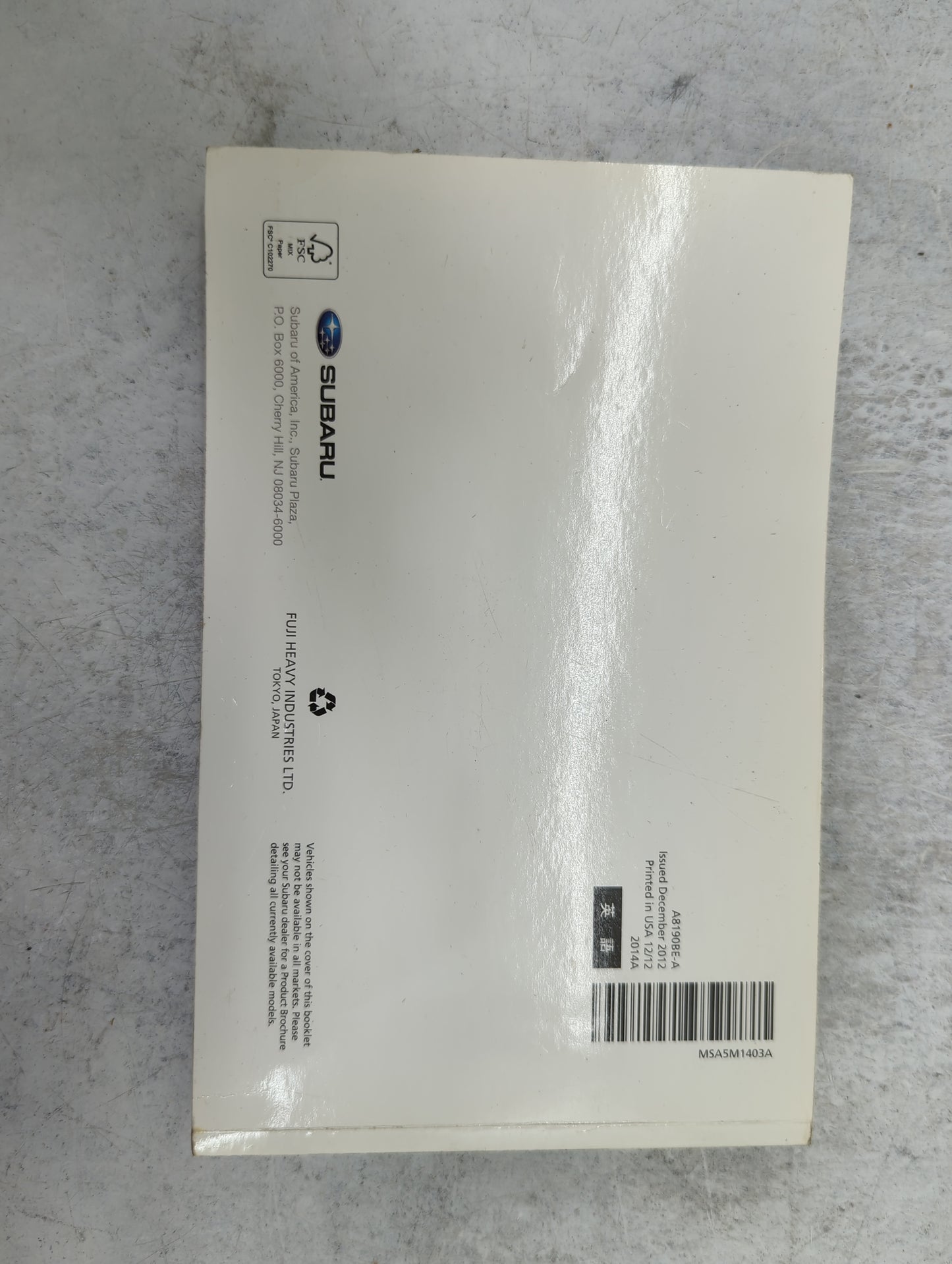 2014 Subaru Forester Owners Manual Book Guide P/N:A8190BE-A MSA5M1403A OEM Used Auto Parts - Oemusedautoparts1.com