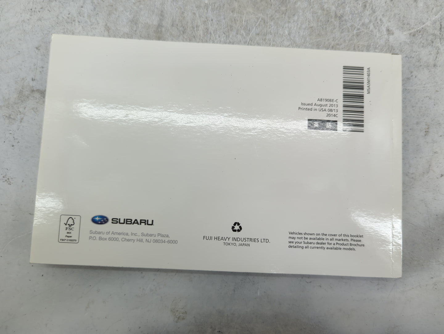 2014 Subaru Forester Owners Manual Book Guide P/N:A8190BE-C MSASM1403A OEM Used Auto Parts - Oemusedautoparts1.com