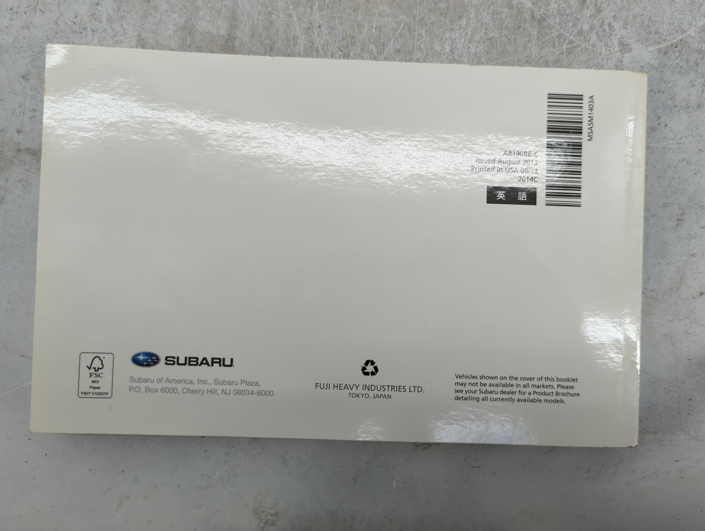 2014 Subaru Forester Owners Manual Book Guide P/N:A8190BE-C MSA5B1404A OEM Used Auto Parts - Oemusedautoparts1.com
