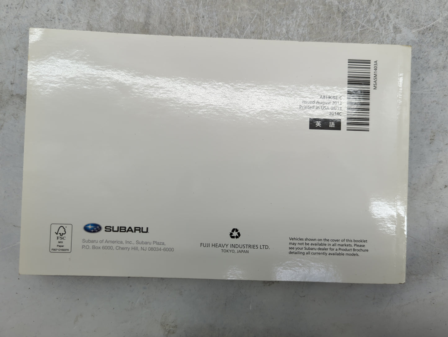 2014 Subaru Forester Owners Manual Book Guide P/N:A8190BE-C MSA5B1404A OEM Used Auto Parts - Oemusedautoparts1.com