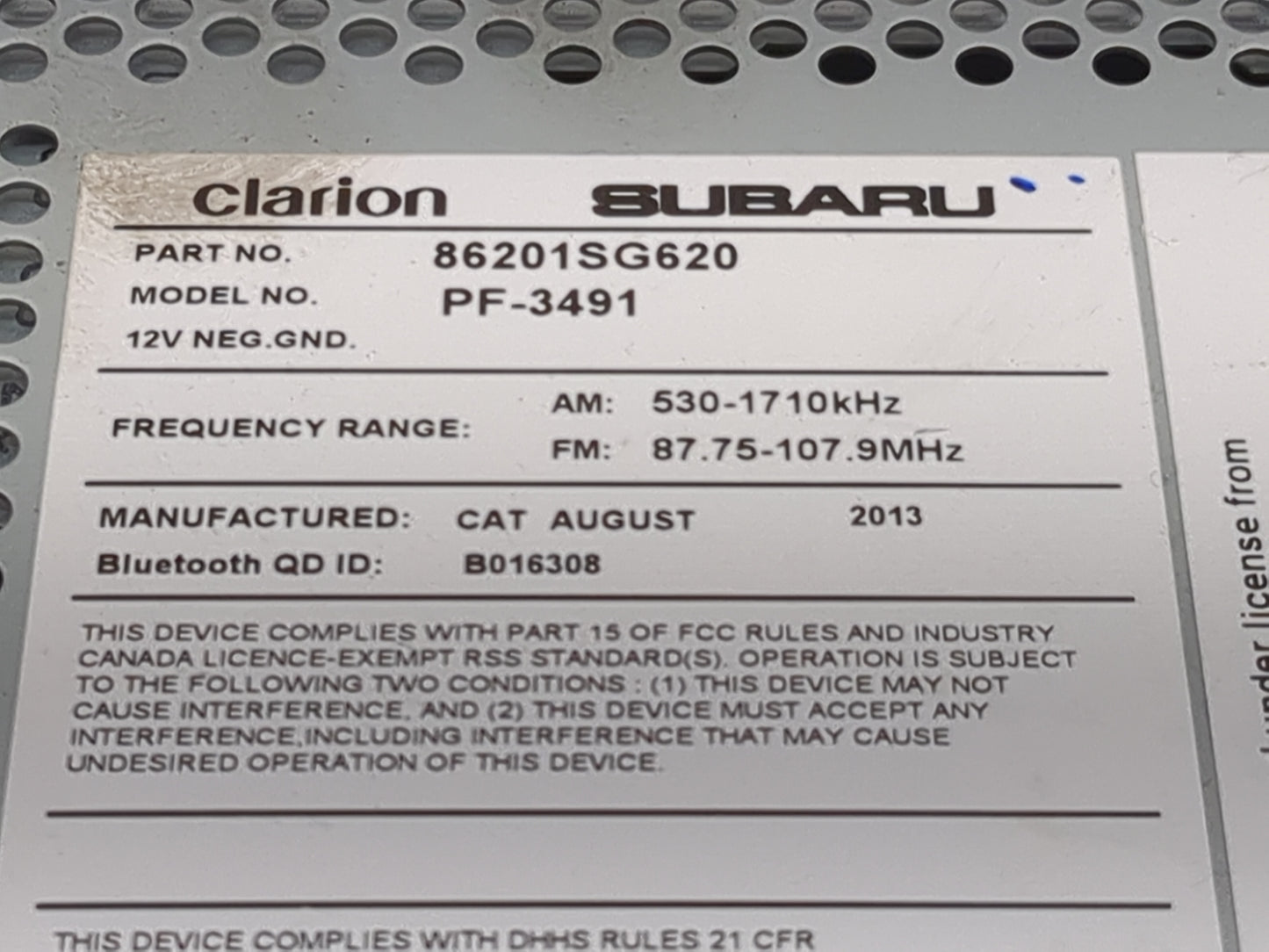 2014 Subaru Forester Radio AM FM Cd Player Receiver Replacement P/N:86201SG620 PF-3491, 86273SG230 Fits OEM Used Auto Parts 