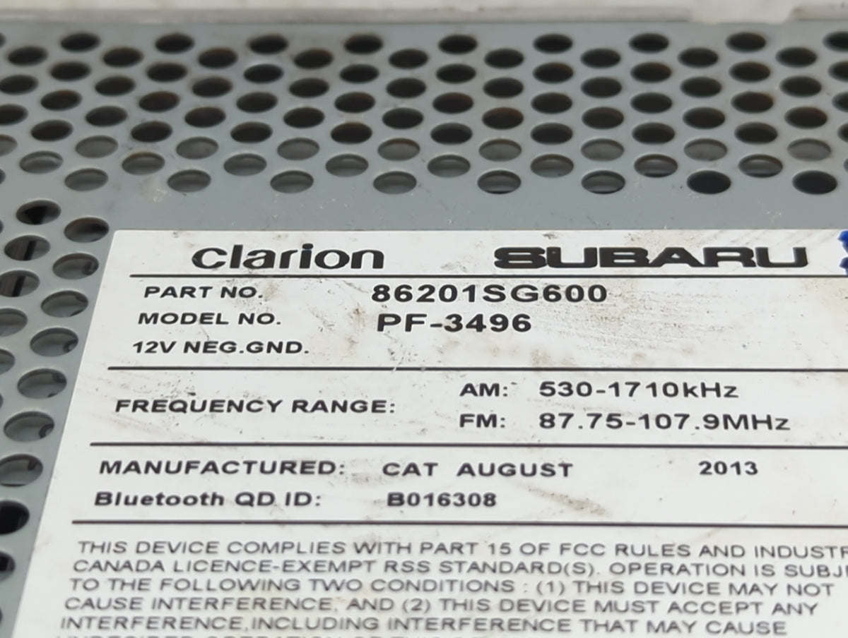 2014 Subaru Forester Radio AM FM Cd Player Receiver Replacement P/N:86201SG600 PF-3496, CF605UL Fits OEM Used Auto Parts - O