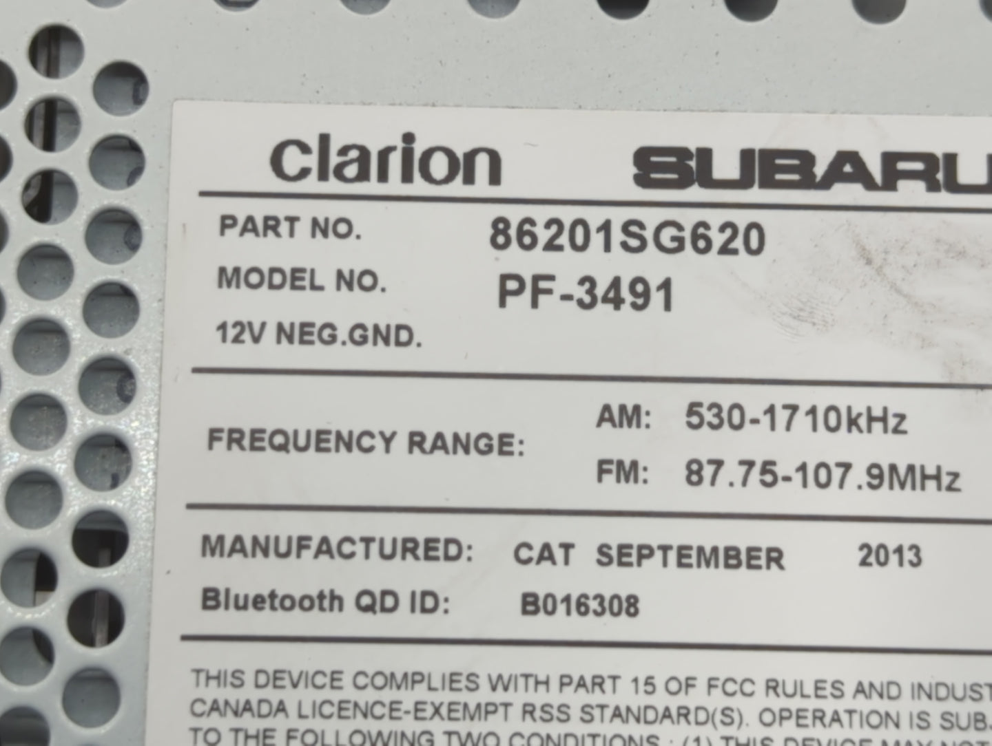 2014 Subaru Forester Radio AM FM Cd Player Receiver Replacement P/N:86201SG620 Fits OEM Used Auto Parts - Oemusedautoparts1.