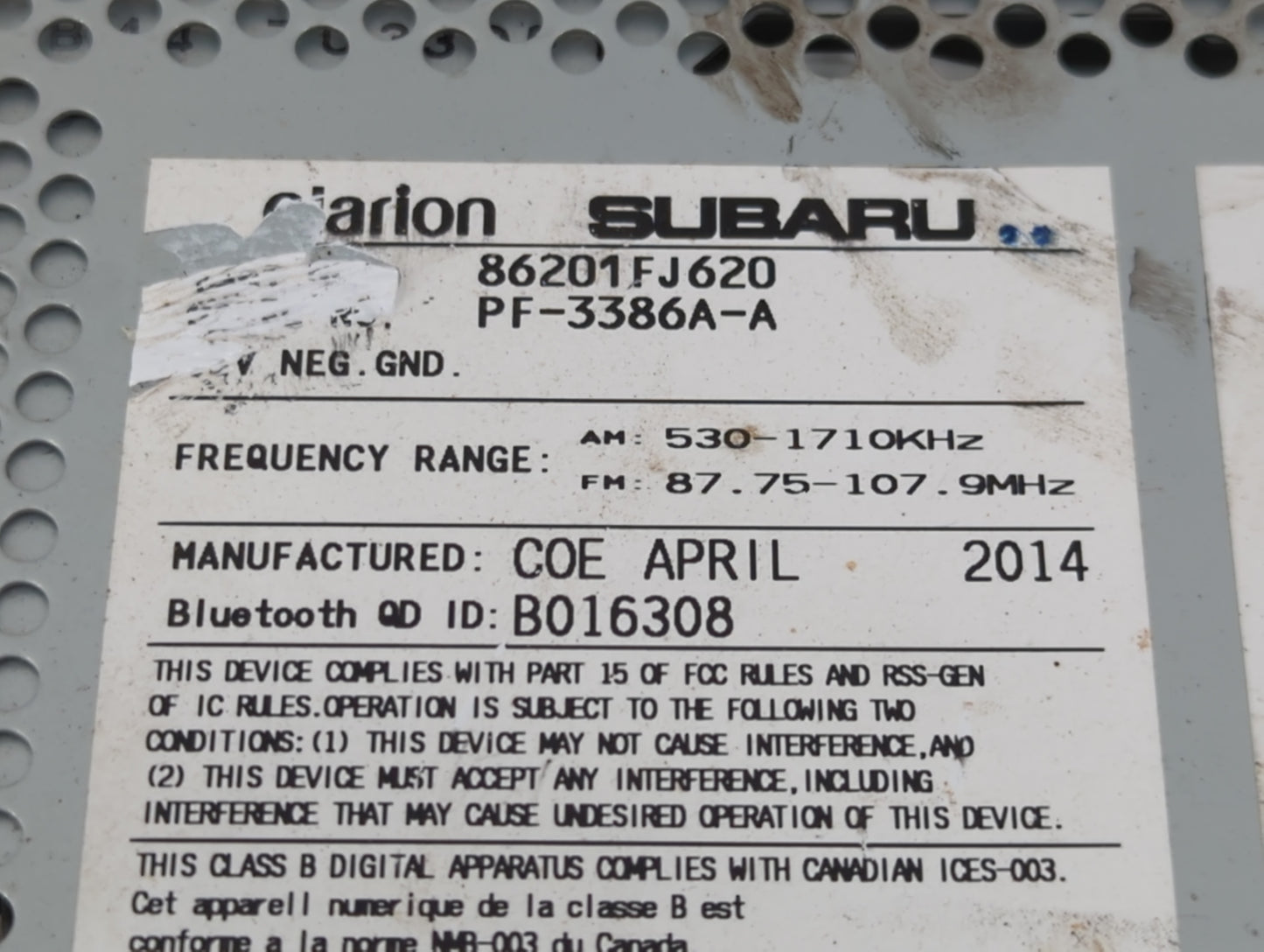 2012-2014 Subaru Impreza Radio AM FM Cd Player Receiver Replacement P/N:86201FL620 Fits Fits 2012 2013 2014 OEM Used Auto Pa