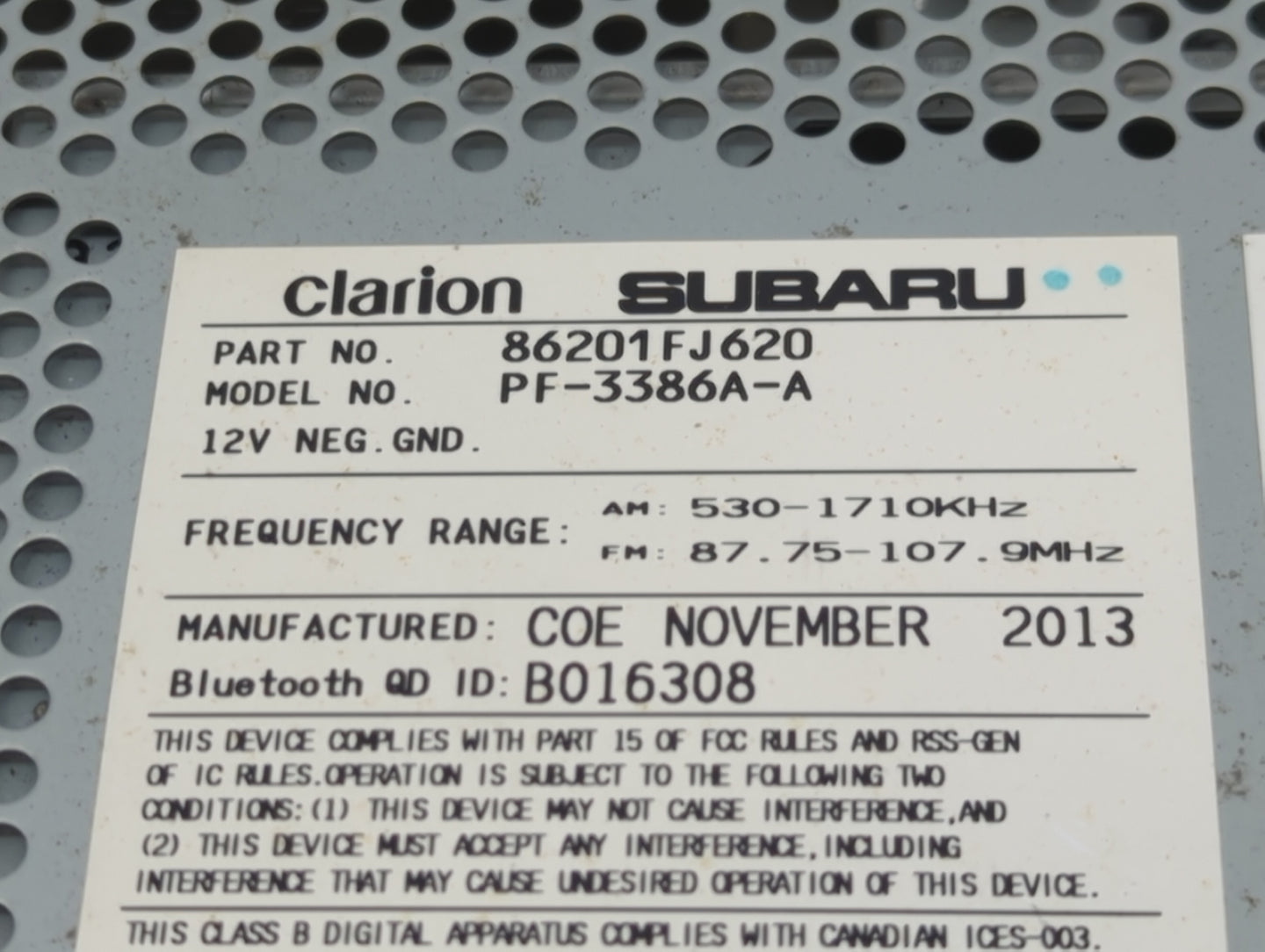2014 Subaru Impreza Radio AM FM Cd Player Receiver Replacement P/N:86201FJ620 Fits OEM Used Auto Parts - Oemusedautoparts1.c