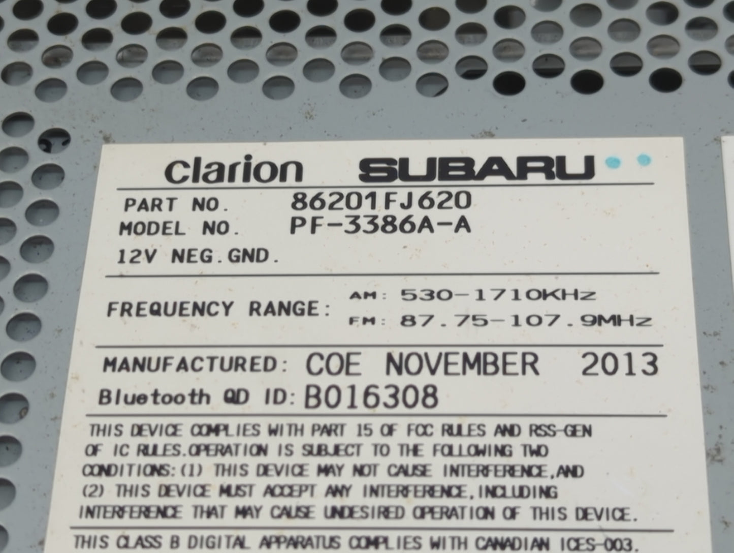2014 Subaru Impreza Radio AM FM Cd Player Receiver Replacement P/N:86201FJ620 Fits OEM Used Auto Parts - Oemusedautoparts1.c