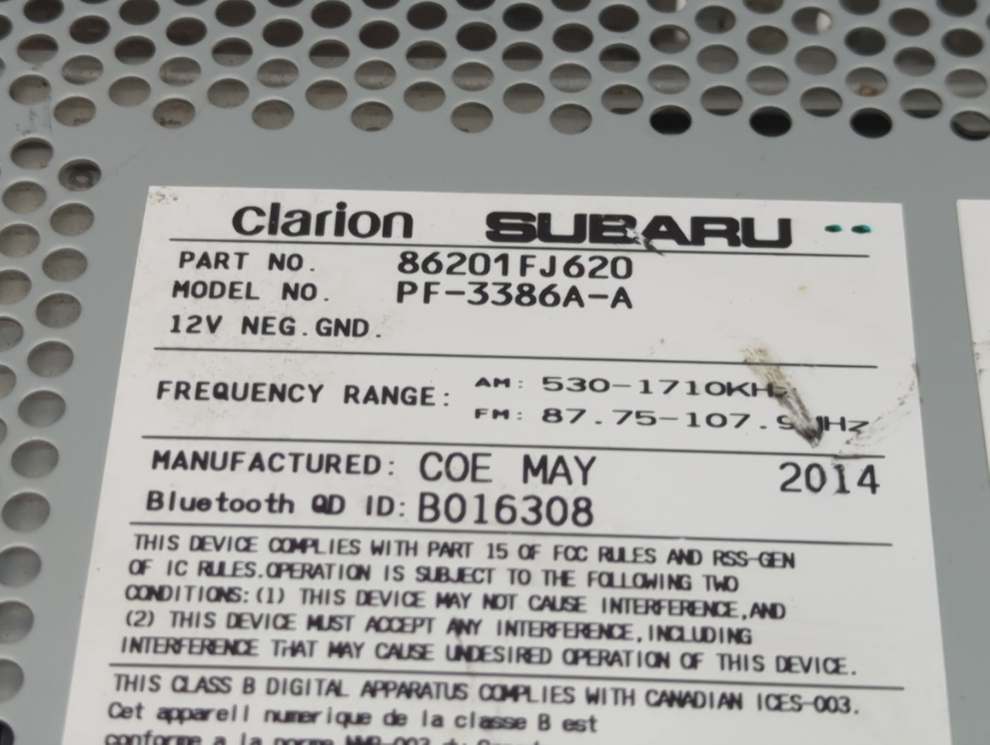 2014 Subaru Impreza Radio AM FM Cd Player Receiver Replacement P/N:86201FJ620 Fits OEM Used Auto Parts - Oemusedautoparts1.c