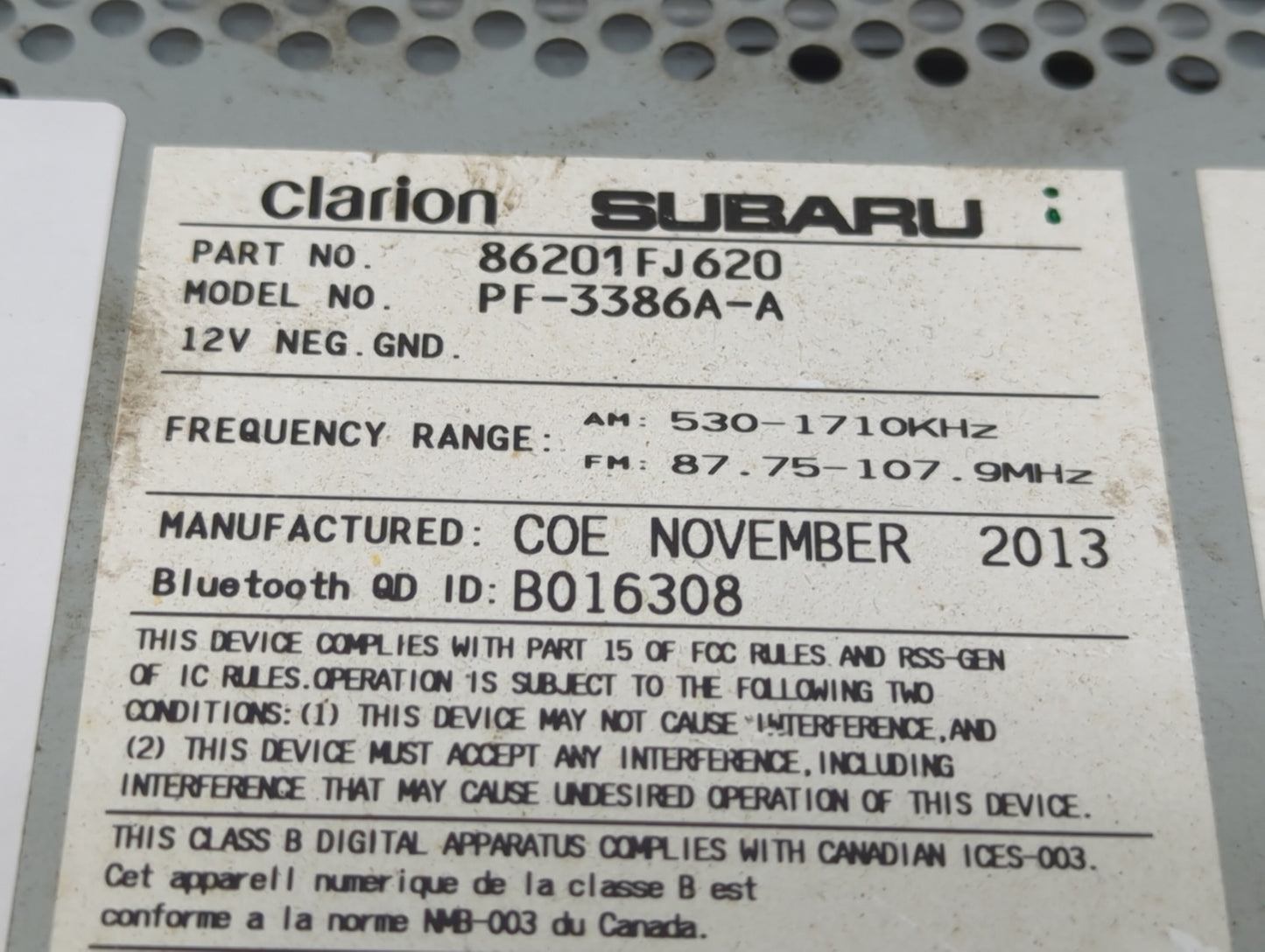 2012-2014 Subaru Impreza Radio AM FM Cd Player Receiver Replacement P/N:86201FJ620 PF-3386A-A Fits Fits 2012 2013 2014 OEM U