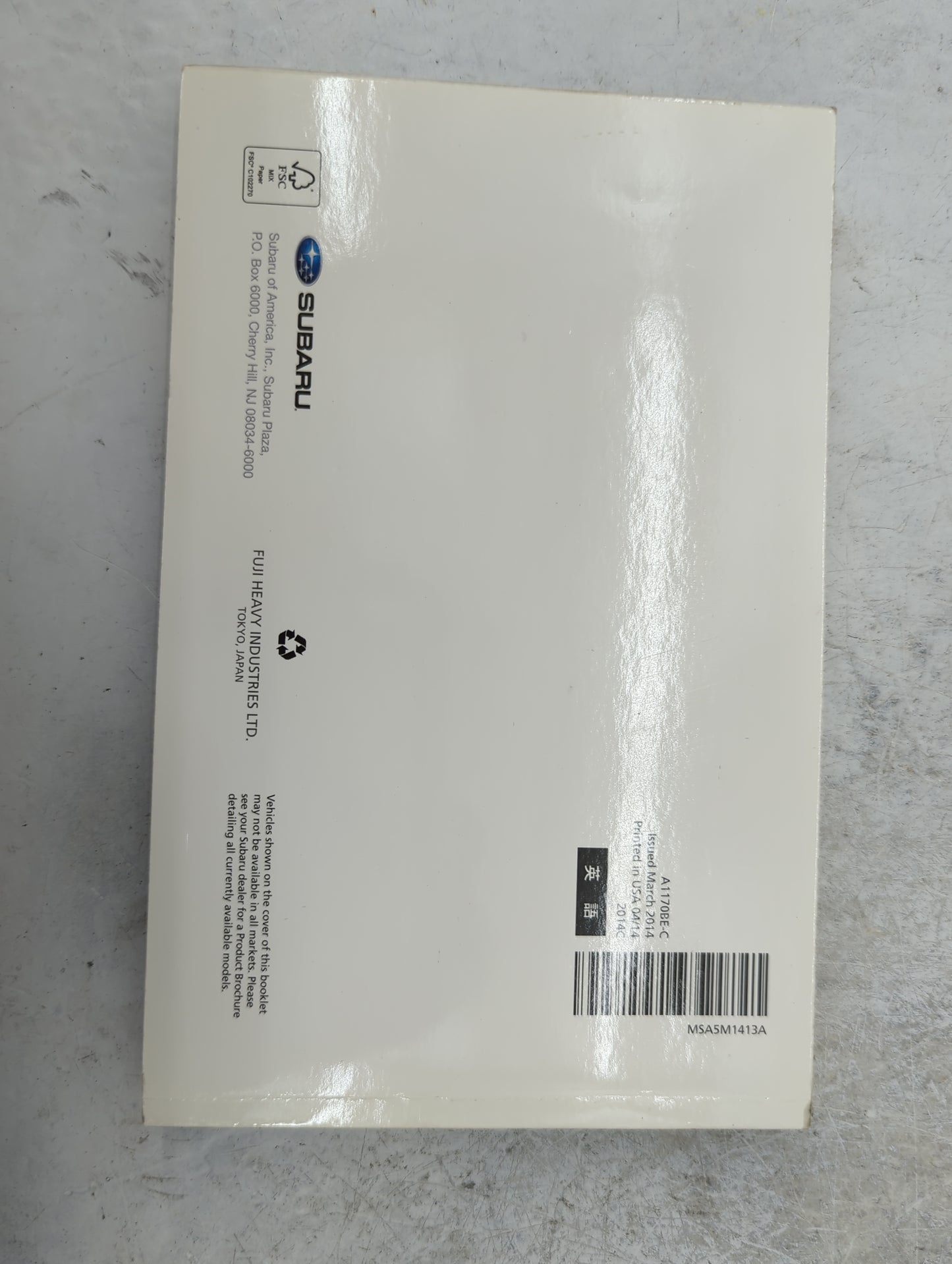 2014 Subaru Impreza Owners Manual Book Guide P/N:A1170BE-C MSA5M1413A OEM Used Auto Parts - Oemusedautoparts1.com