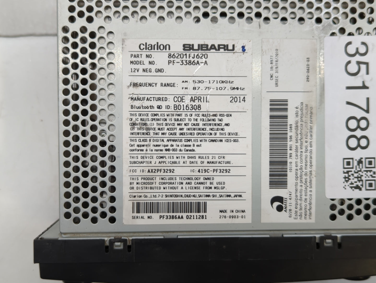 2012-2014 Subaru Impreza Radio AM FM Cd Player Receiver Replacement P/N:86201FJ600 86201FJ620 Fits Fits 2012 2013 2014 OEM U