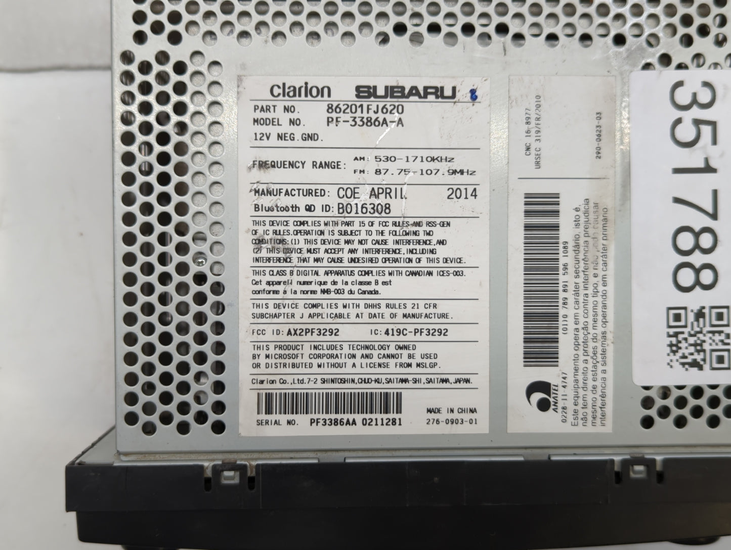 2012-2014 Subaru Impreza Radio AM FM Cd Player Receiver Replacement P/N:86201FJ600 86201FJ620 Fits Fits 2012 2013 2014 OEM U