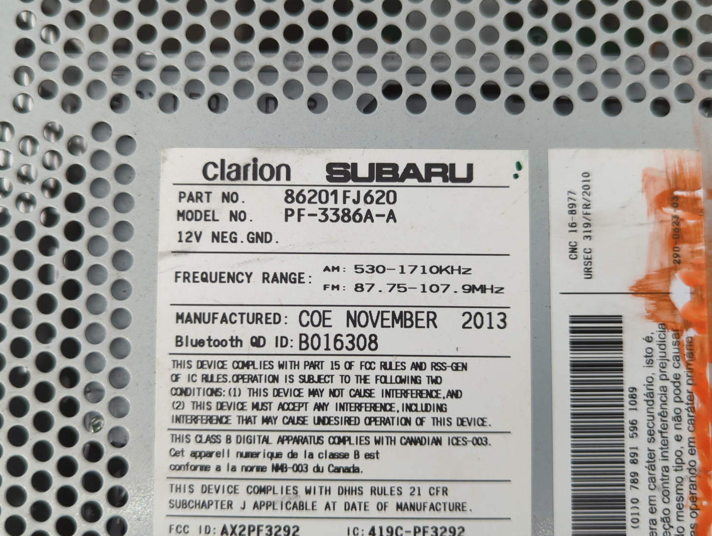 2012-2014 Subaru Impreza Am Fm Cd Player Radio Receiver - Oemusedautoparts1.com