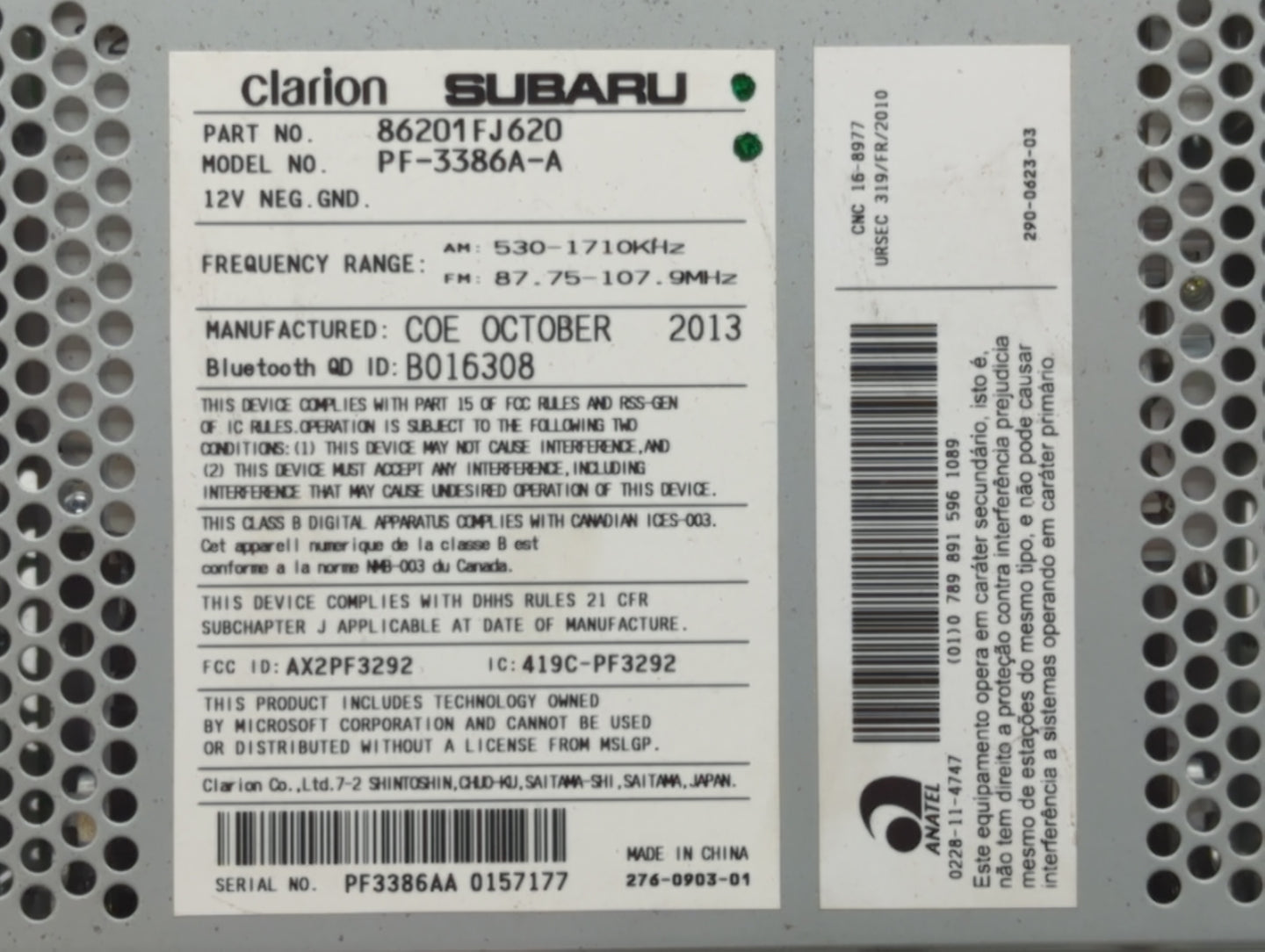 2012-2014 Subaru Impreza Am Fm Cd Player Radio Receiver - Oemusedautoparts1.com
