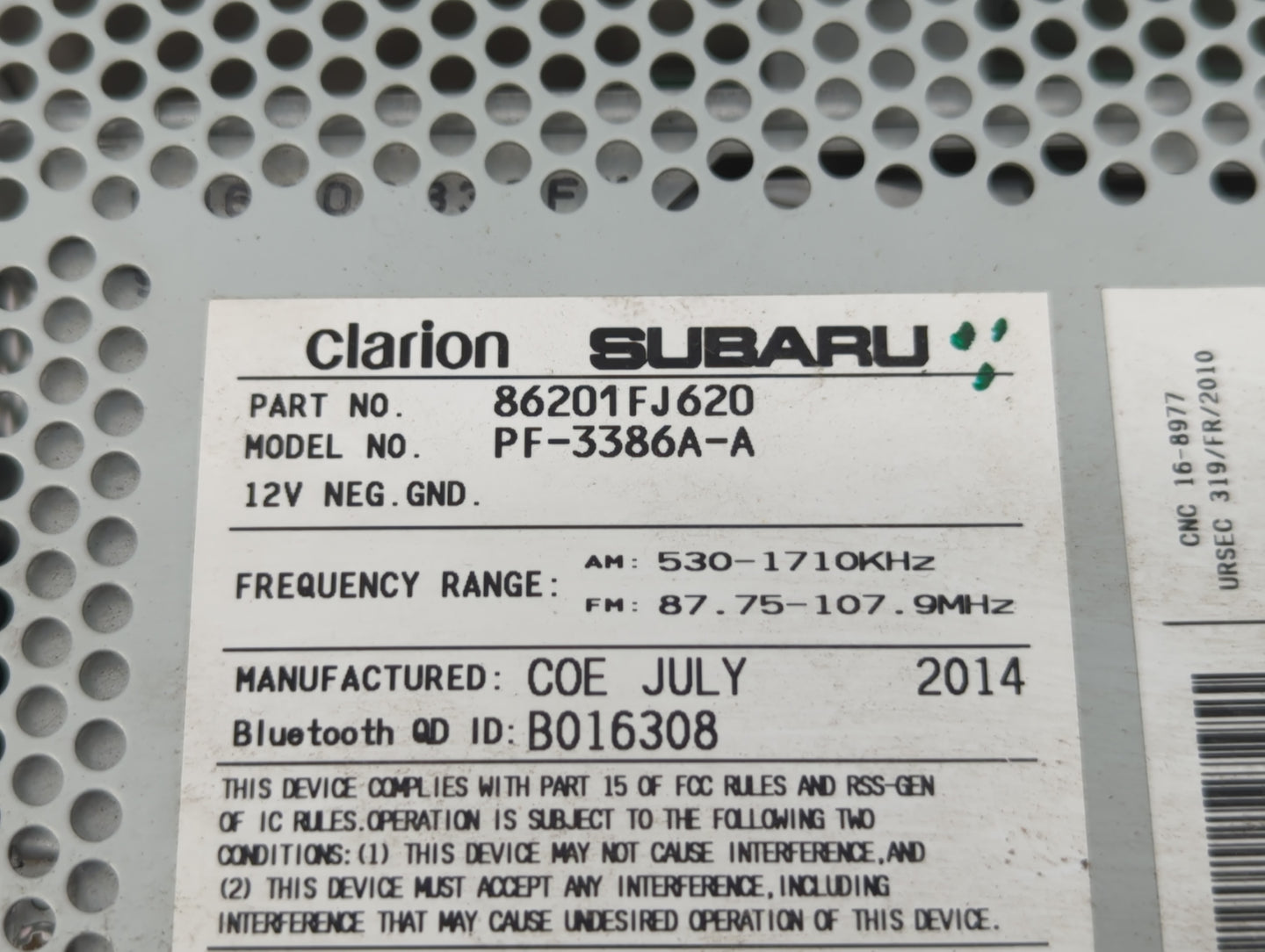 2012-2014 Subaru Impreza Am Fm Cd Player Radio Receiver - Oemusedautoparts1.com