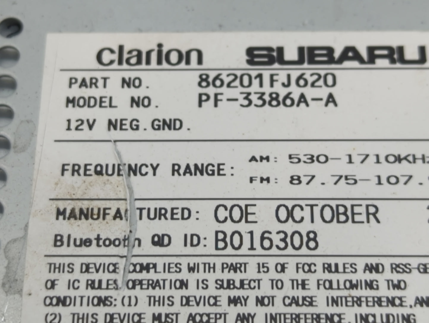 2012-2014 Subaru Impreza Radio AM FM Cd Player Receiver Replacement P/N:86201FJ620 Fits Fits 2012 2013 2014 OEM Used Auto Pa