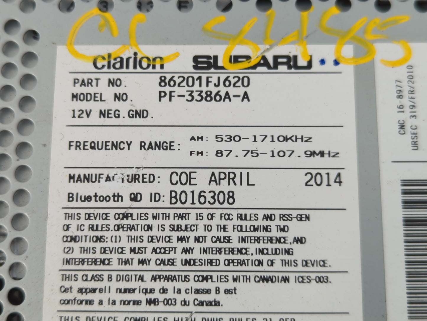 2011-2014 Subaru Impreza Radio AM FM Cd Player Receiver Replacement P/N:86201FJ620 Fits Fits 2011 2012 2013 2014 OEM Used Au