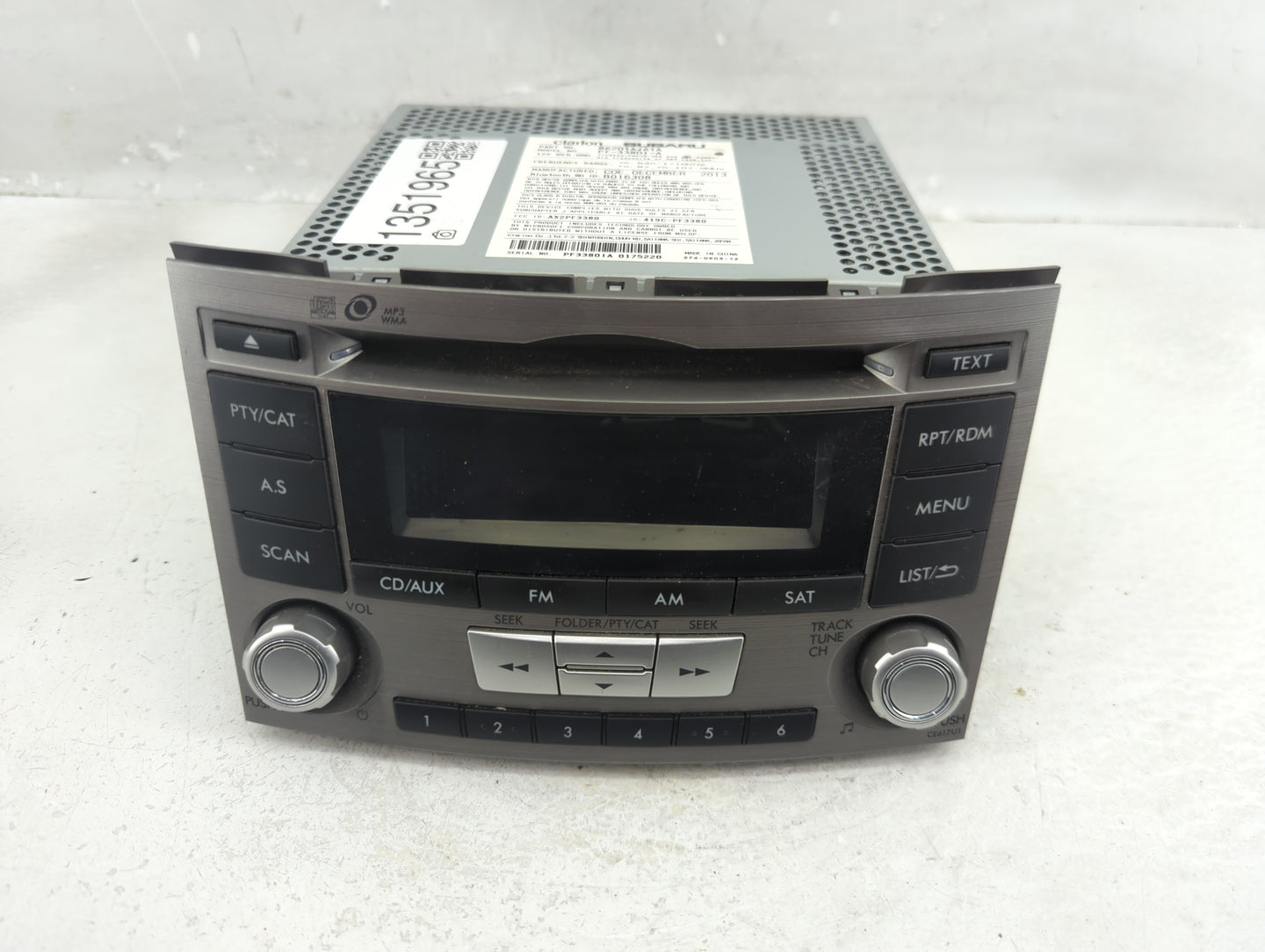 2012-2014 Subaru Legacy Radio AM FM Cd Player Receiver Replacement P/N:86201AJ61A Fits Fits 2012 2013 2014 OEM Used Auto Par