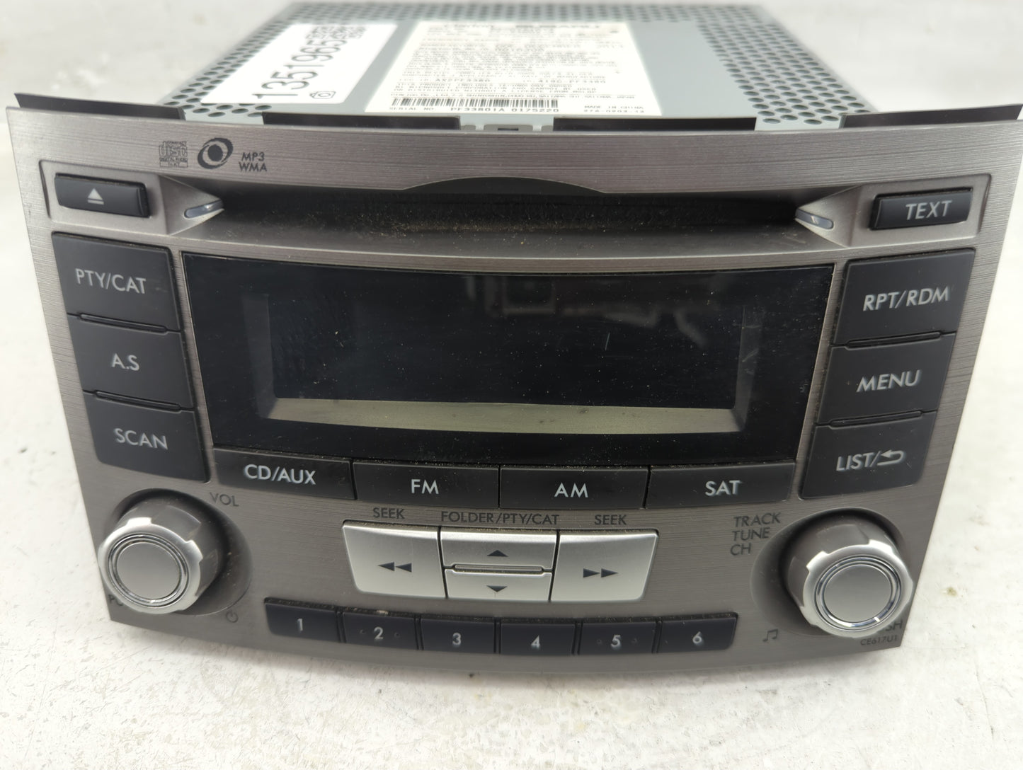 2012-2014 Subaru Legacy Radio AM FM Cd Player Receiver Replacement P/N:86201AJ61A Fits Fits 2012 2013 2014 OEM Used Auto Par
