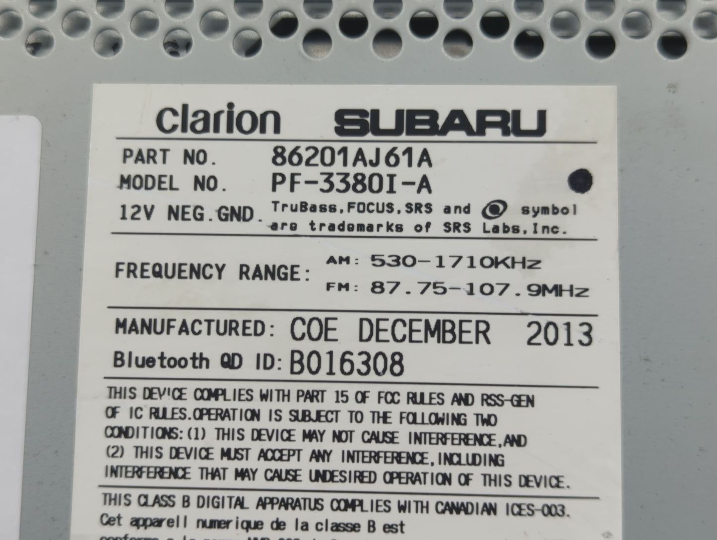 2012-2014 Subaru Legacy Radio AM FM Cd Player Receiver Replacement P/N:86201AJ61A Fits Fits 2012 2013 2014 OEM Used Auto Par