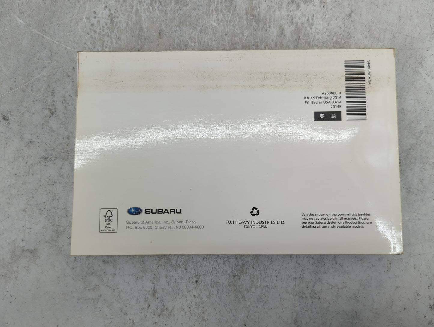 2014 Subaru Legacy Owners Manual Book Guide P/N:A2500BE-B OEM Used Auto Parts - Oemusedautoparts1.com