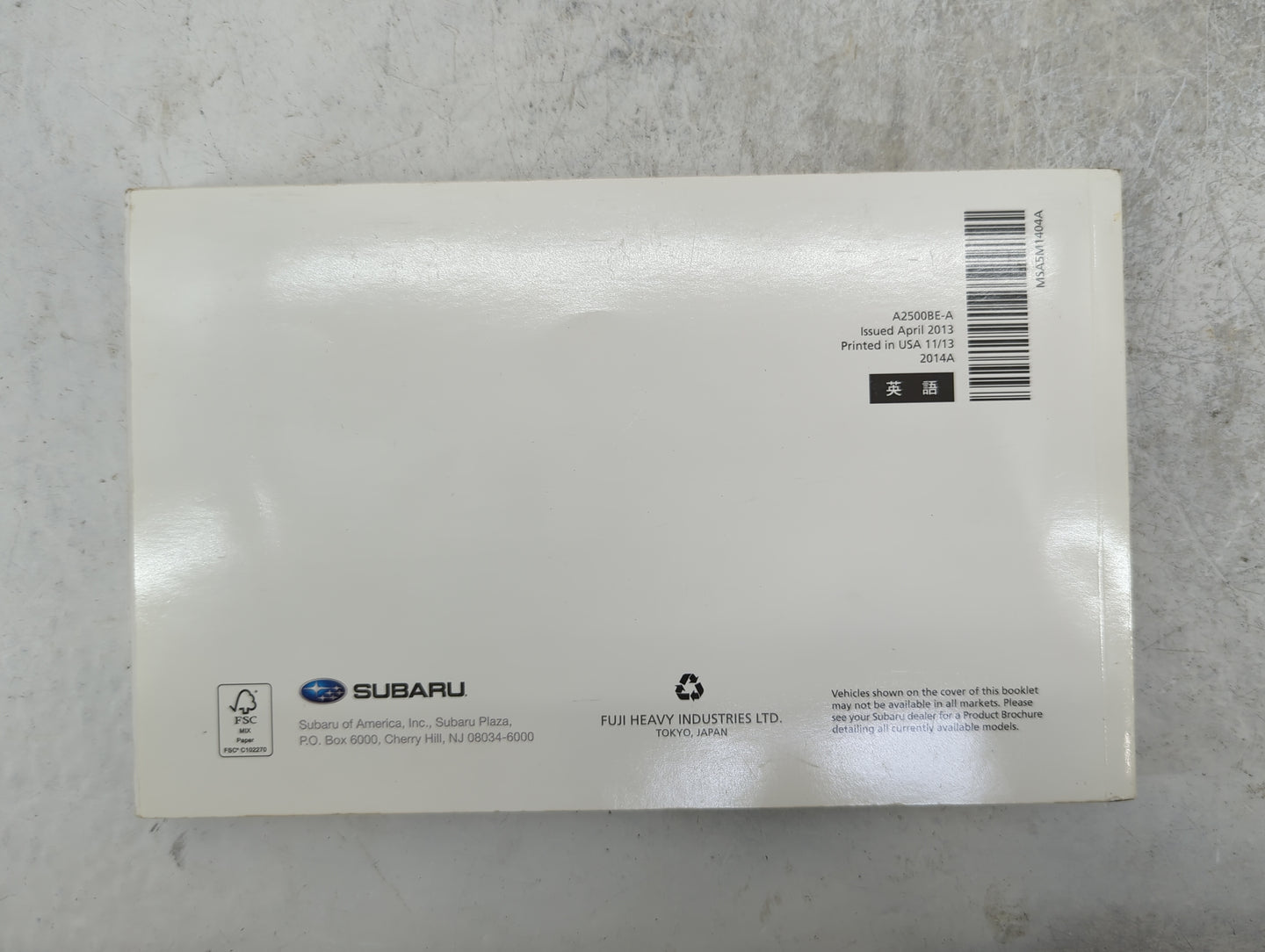 2014 Subaru Legacy Owners Manual Book Guide P/N:A2500BE-A OEM Used Auto Parts - Oemusedautoparts1.com