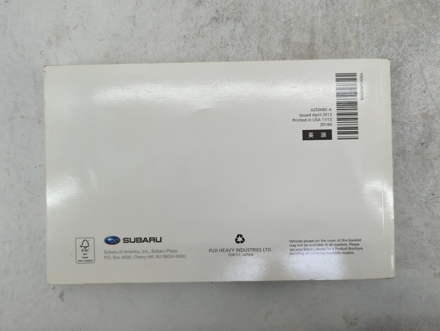 2014 Subaru Legacy Owners Manual Book Guide P/N:A2500BE-A OEM Used Auto Parts - Oemusedautoparts1.com