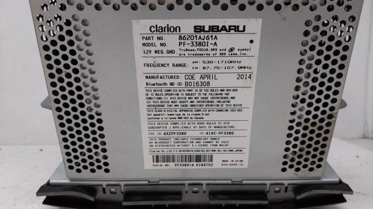 2012-2014 Subaru Legacy Radio AM FM Cd Player Receiver Replacement P/N:86201AJ61A Fits Fits 2012 2013 2014 OEM Used Auto Par