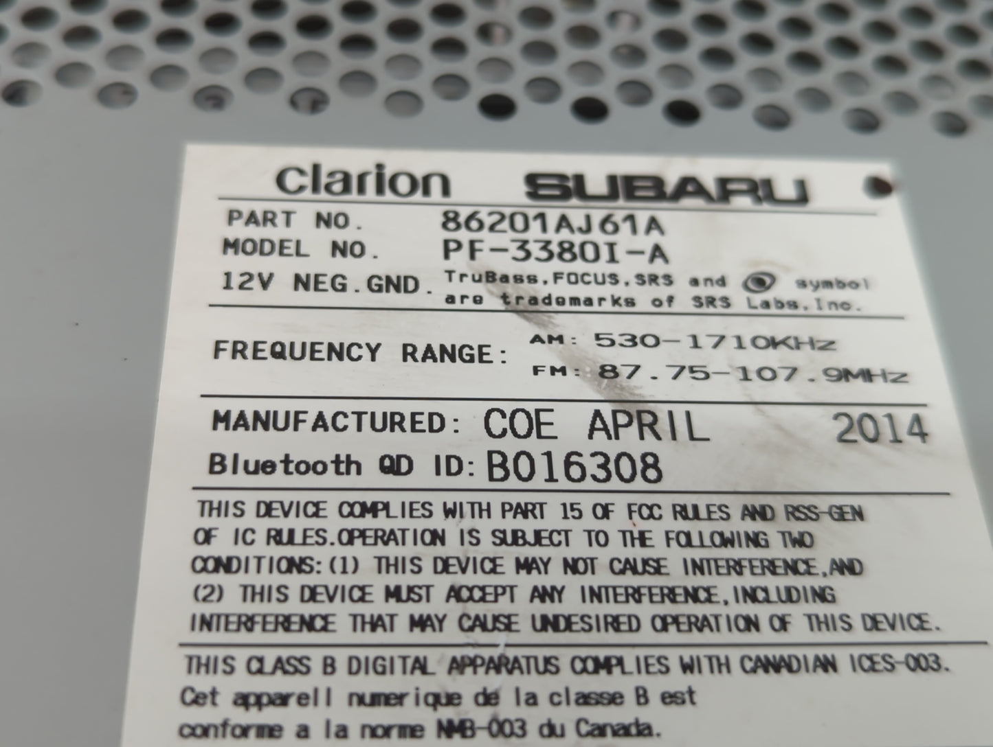2012-2014 Subaru Legacy Am Fm Cd Player Radio Receiver 382559 - Oemusedautoparts1.com