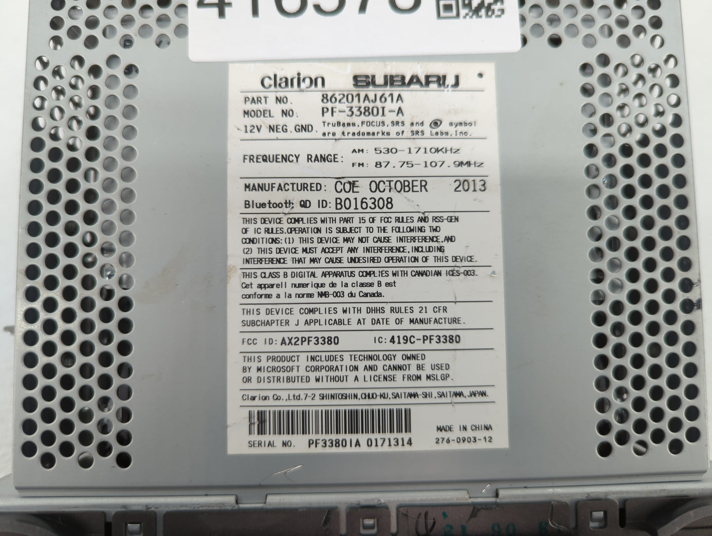 2012-2014 Subaru Legacy Radio AM FM Cd Player Receiver Replacement P/N:86201AJ66A 86201AJ61A Fits Fits 2012 2013 2014 OEM Us