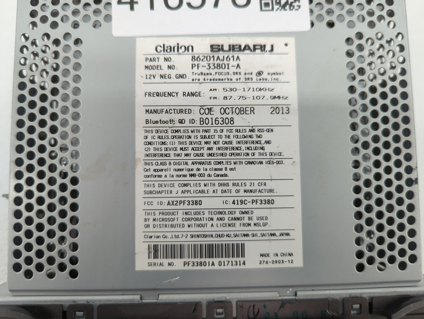 2012-2014 Subaru Legacy Radio AM FM Cd Player Receiver Replacement P/N:86201AJ66A 86201AJ61A Fits Fits 2012 2013 2014 OEM Us