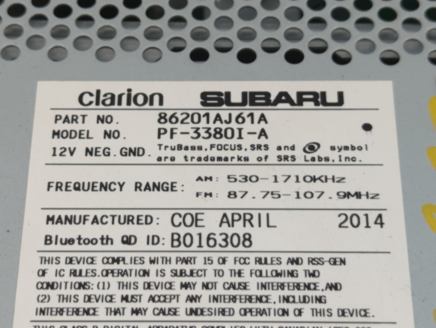 2012-2014 Subaru Legacy Am Fm Cd Player Radio Receiver - Oemusedautoparts1.com