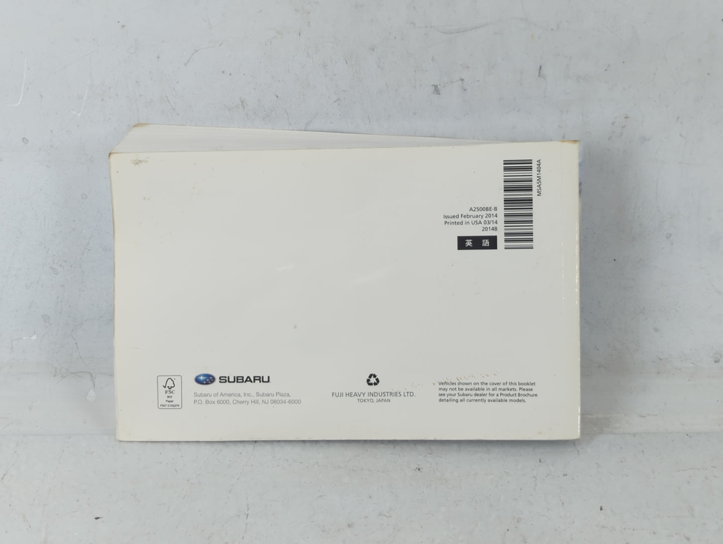 2014 Subaru Legacy Owners Manual Book Guide P/N:A2500BE-B OEM Used Auto Parts - Oemusedautoparts1.com