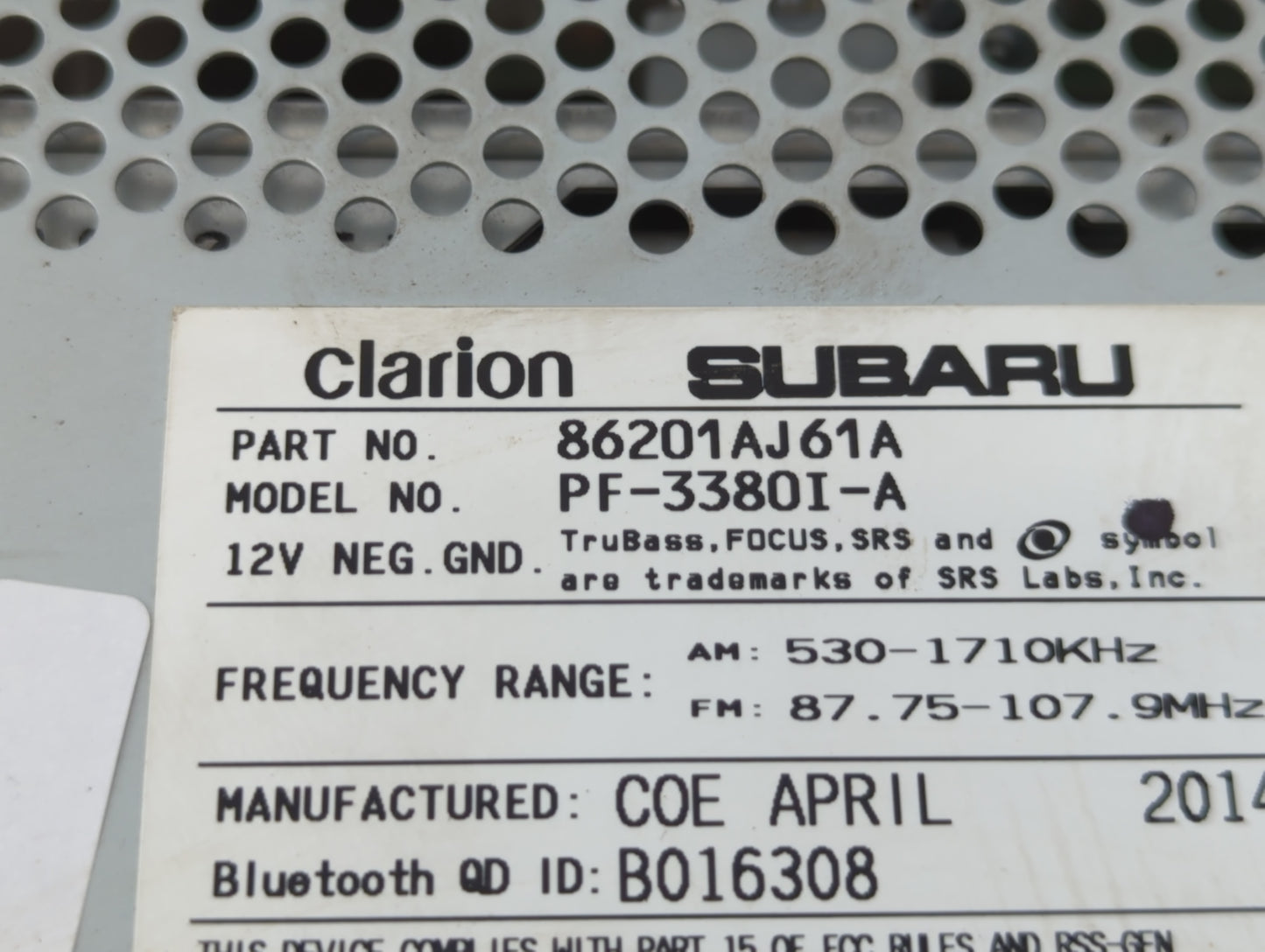 2012-2014 Subaru Legacy Am Fm Cd Player Radio Receiver - Oemusedautoparts1.com