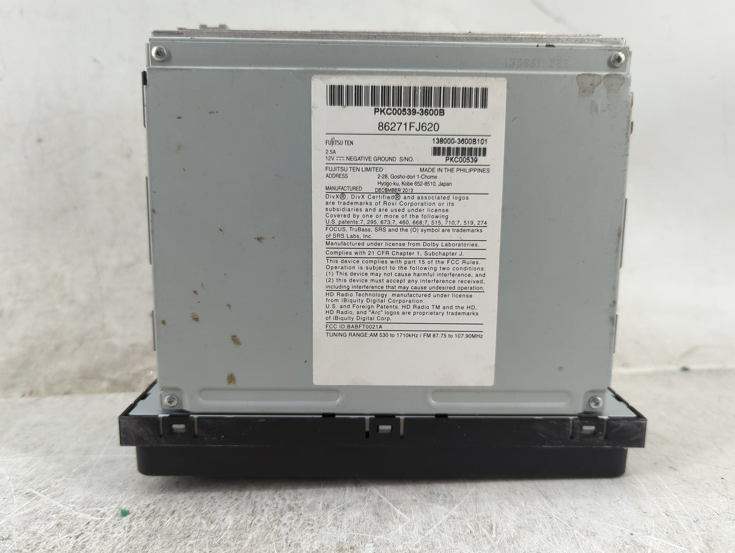 2014 Subaru Xv Radio AM FM Cd Player Receiver Replacement P/N:86271FJ620 PKC00539-3600B, 138000-3600B101 Fits OEM Used Auto 