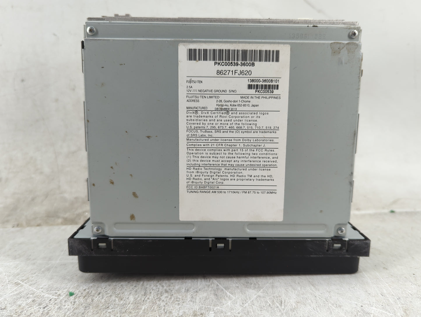 2014 Subaru Xv Radio AM FM Cd Player Receiver Replacement P/N:86271FJ620 PKC00539-3600B, 138000-3600B101 Fits OEM Used Auto 