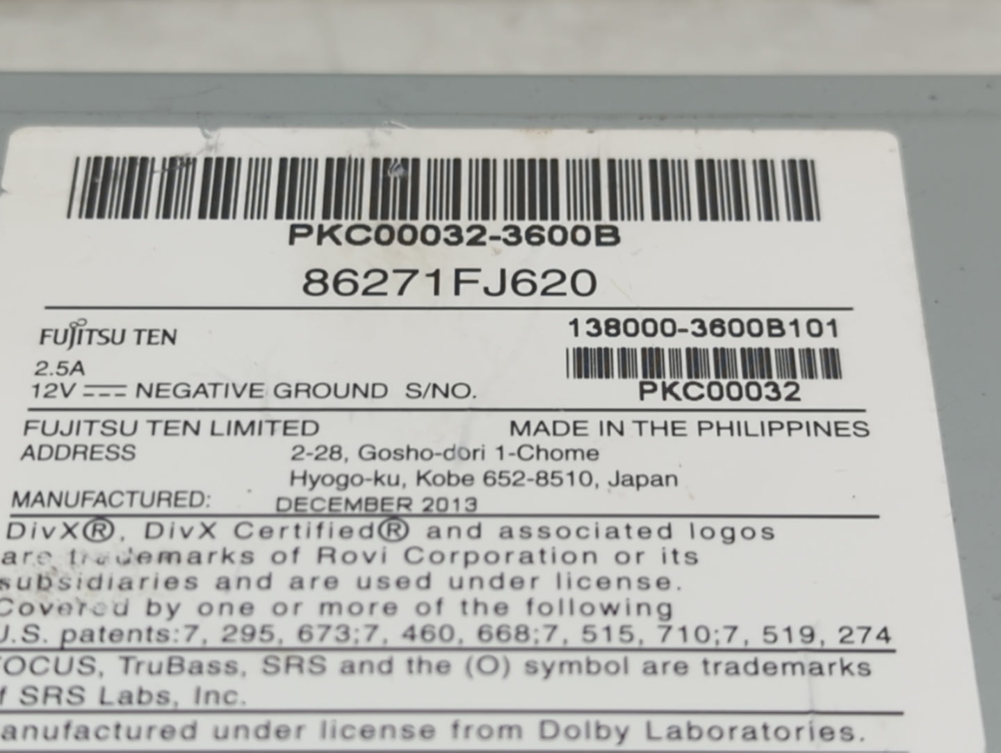 2014 Subaru Xv Radio AM FM Cd Player Receiver Replacement P/N:PKC00032-3600B 86271FJ620, 138000-3600B101, PKC00032 Fits OEM 