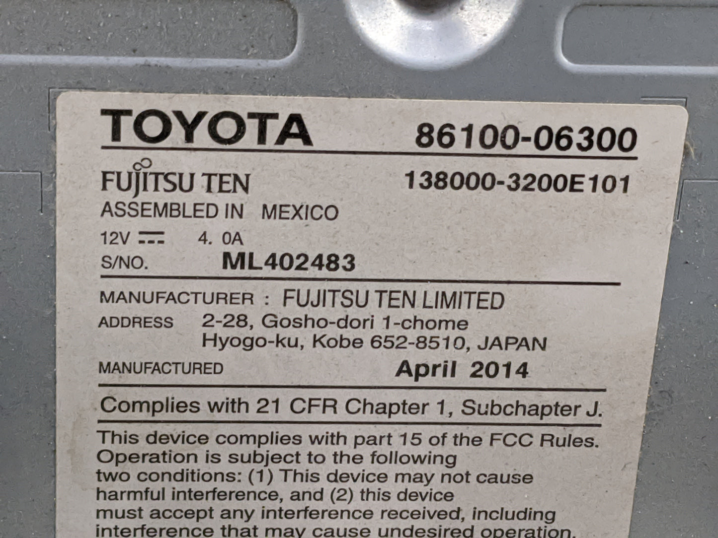 2014-2017 Toyota Camry Tuner Satellite Receiver - Oemusedautoparts1.com