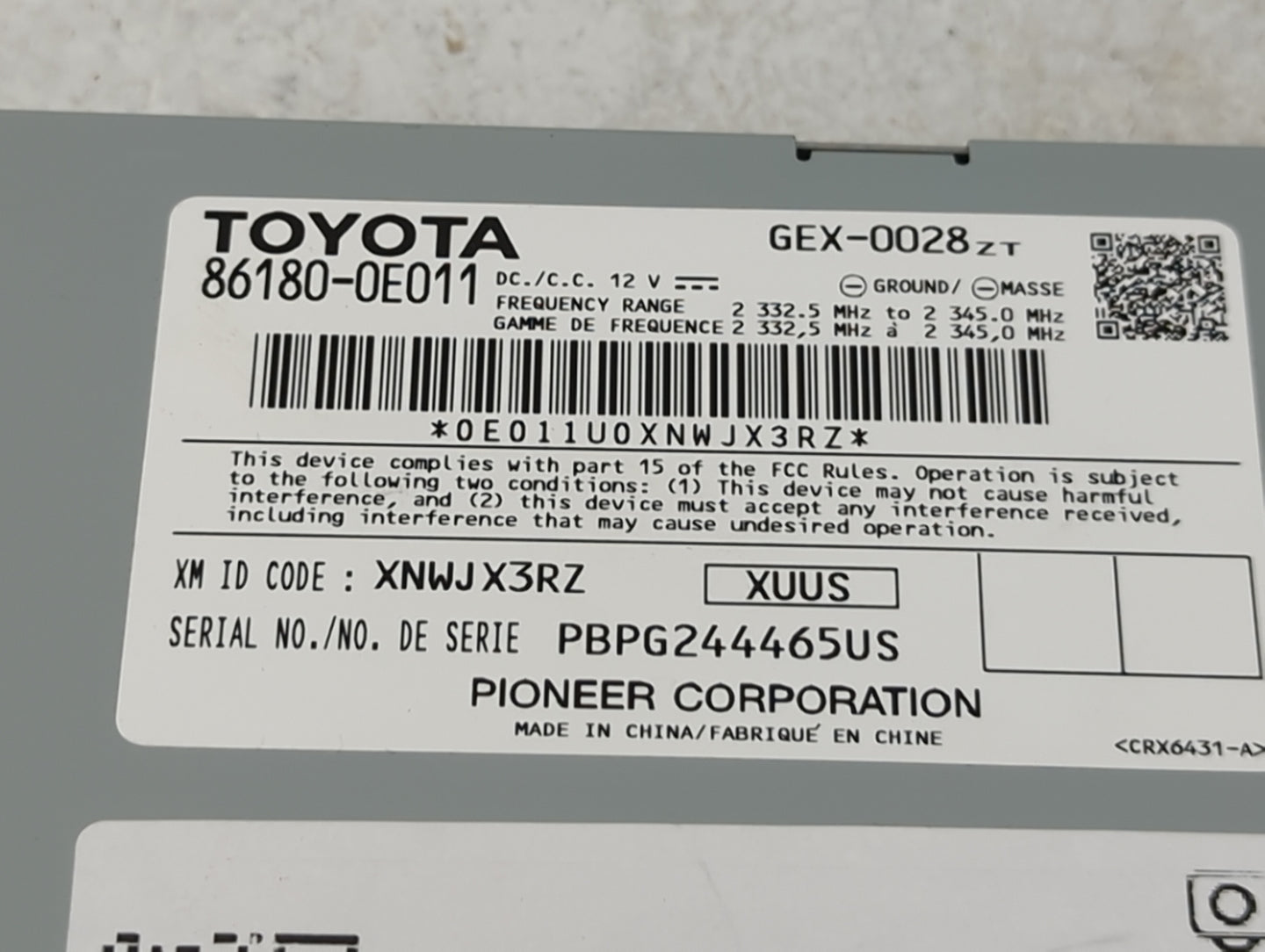 2014-2019 Toyota Highlander Tuner Satellite Receiver - Oemusedautoparts1.com