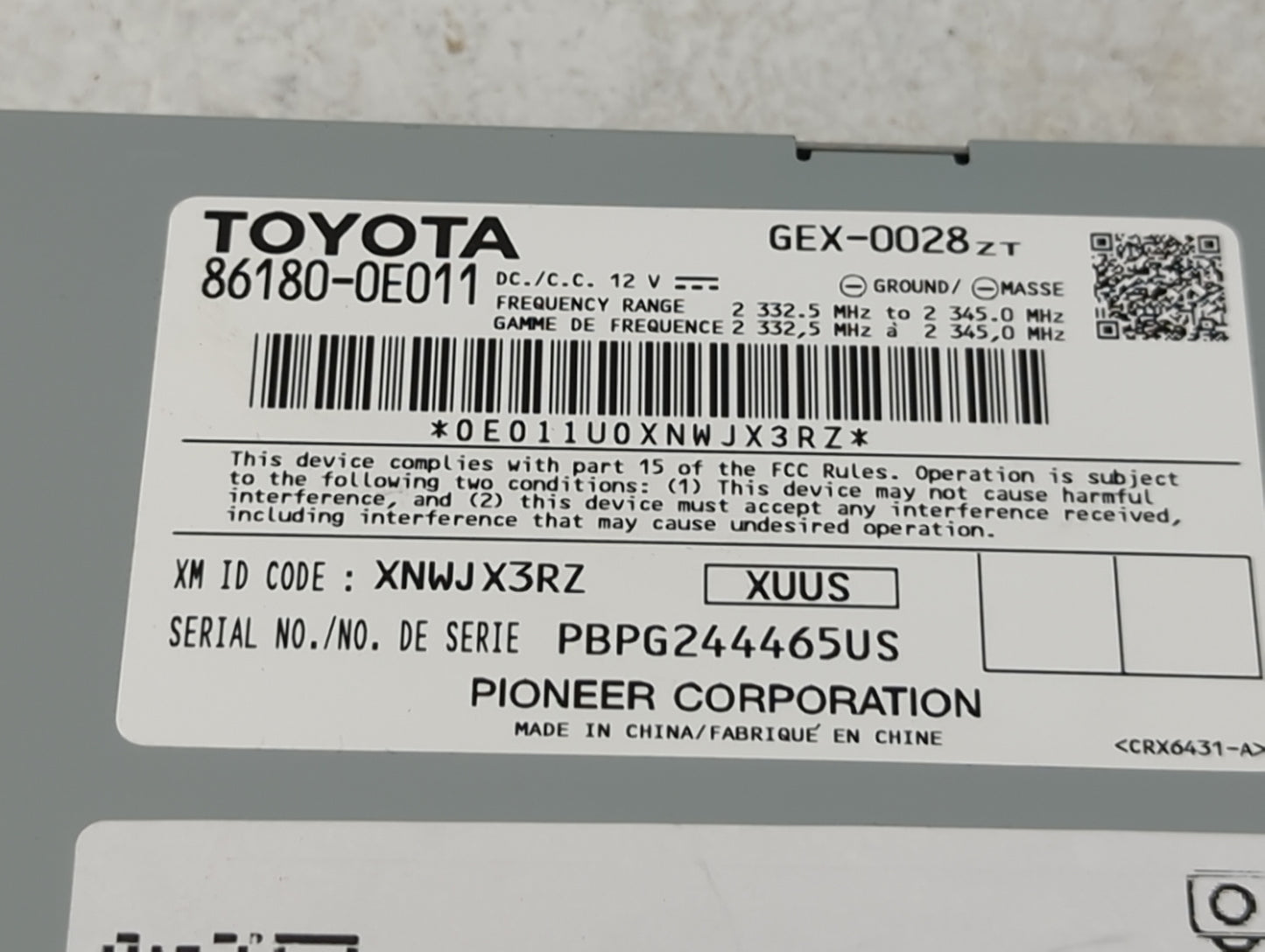 2014-2019 Toyota Highlander Tuner Satellite Receiver - Oemusedautoparts1.com